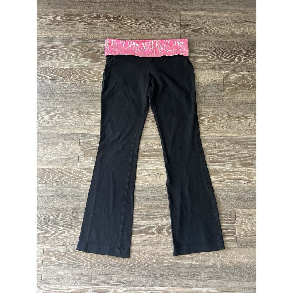 Hot Pink Graphic Fold Over Low Rise Yoga Pants Y2K Indie Mall Grunge